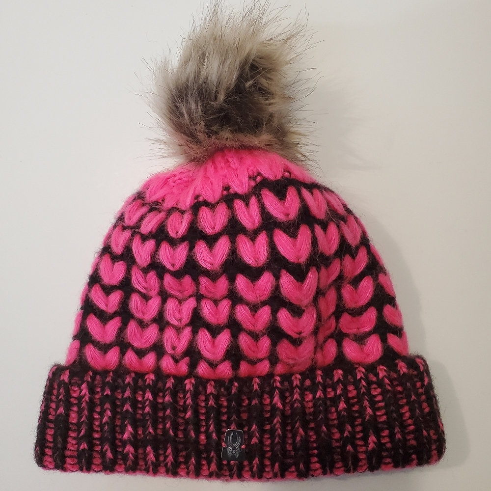 Spyder Women's Pink and Black Pom Hat New Without Tags